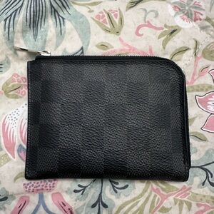 Black Wallet with Checkered Design and Leather-like Texture